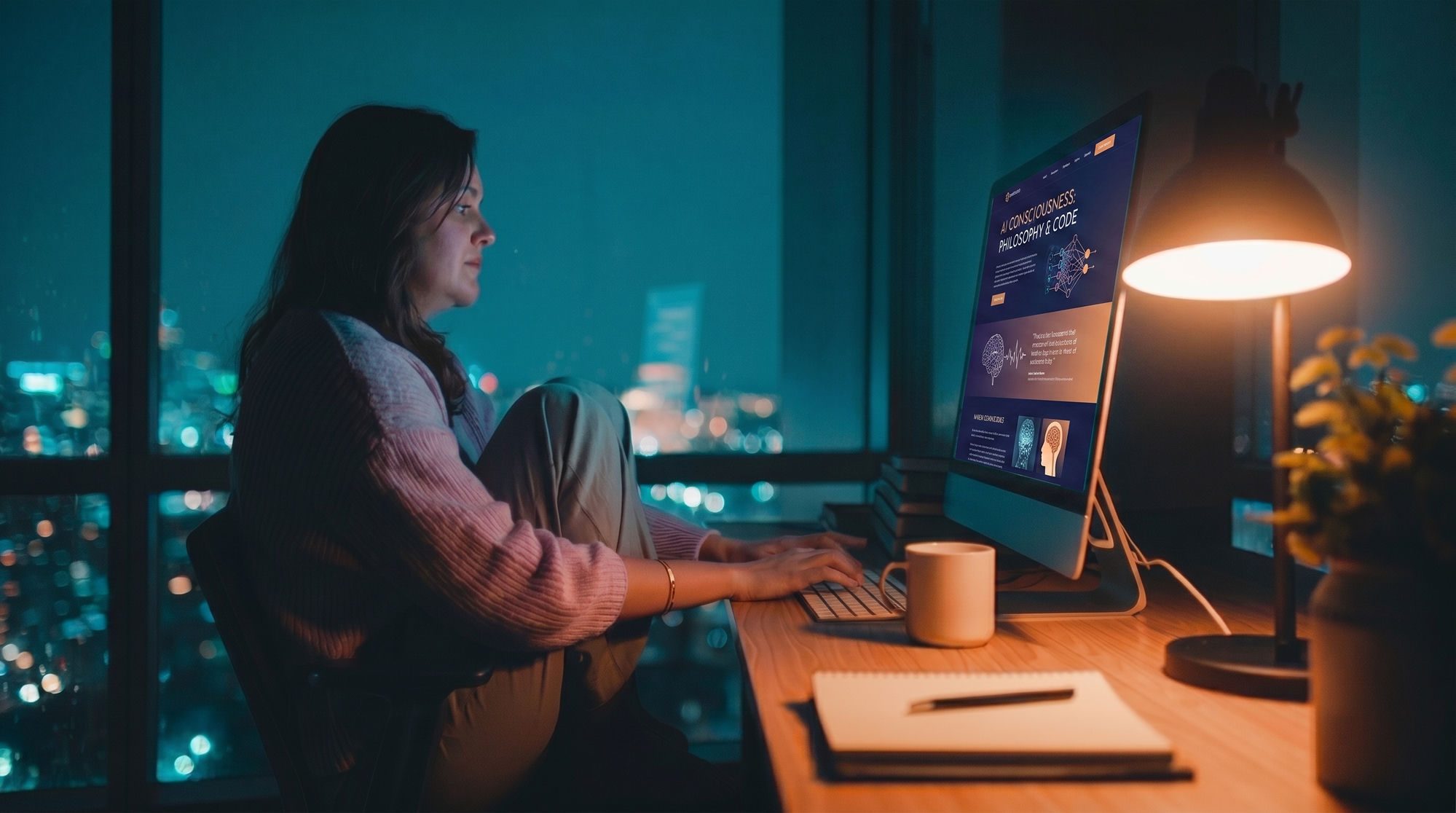 Exploring Consciousness — working with AI from a quiet desk overlooking a city